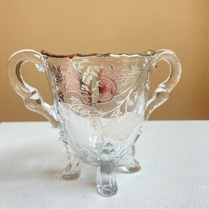 Vintage Silver City Glass Flanders silver overlay pattern open footed sugar bowl